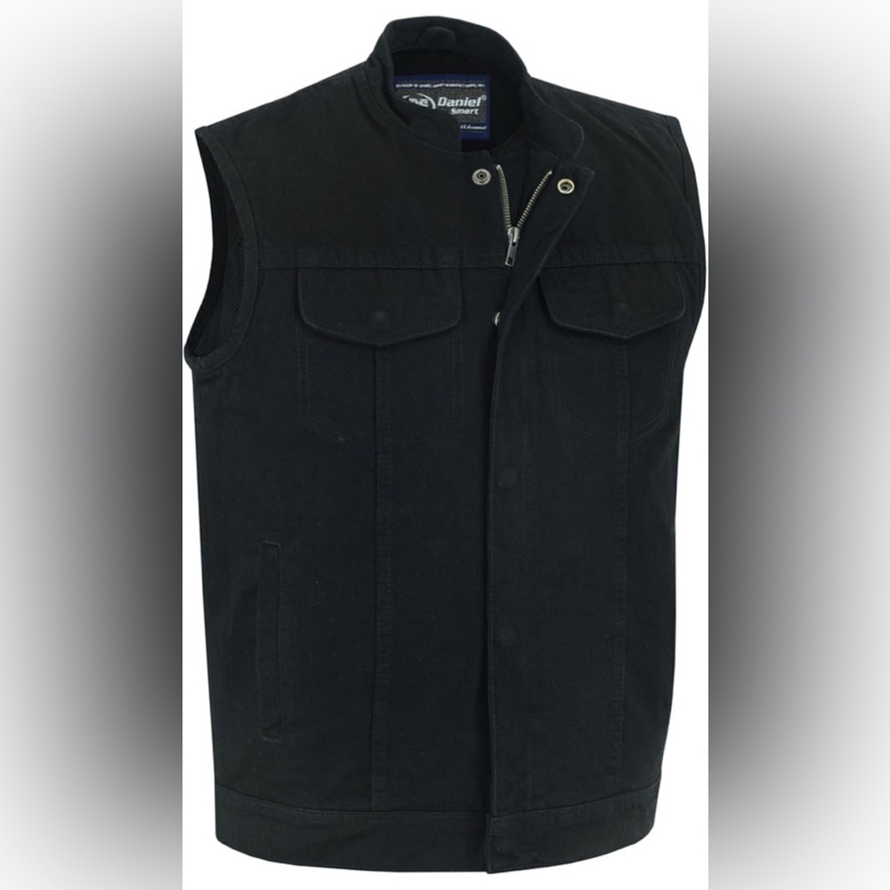 New Daniel Smart Black Denim Motorcycle Vest